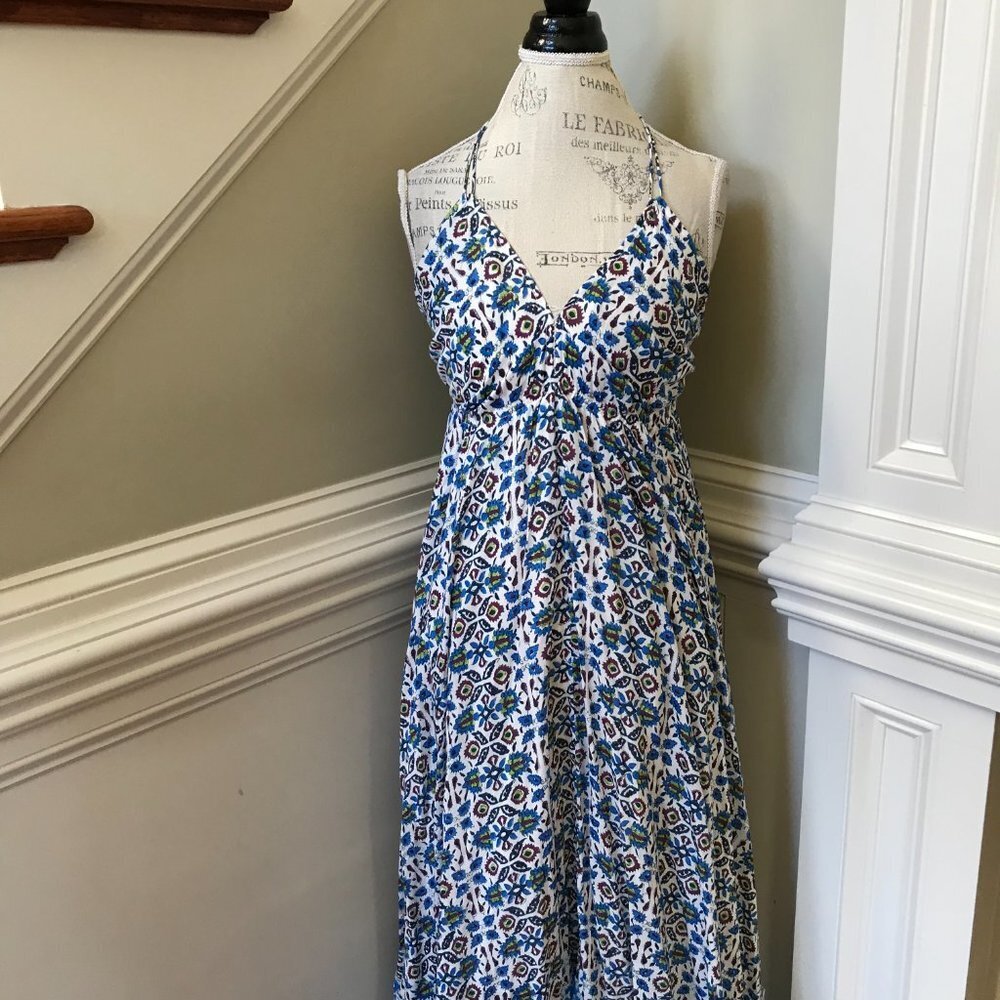 Roberta Roller Rabbit Marble Lois Maxi Dress Womens Small Blue V-Neck Sleeveless - Picture 3 of 14